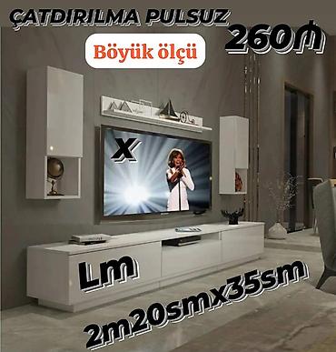 stend qiymeti: Mebel dəsti – TV stendi və asma modullar - Rəng: ağ, parlaq səth - — 1