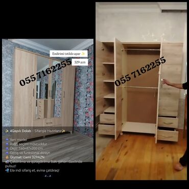 Dolablar: Açılan, 4 qapılı Düz dolab, Qarderob, paltar dolabı, Türkiyə — 8