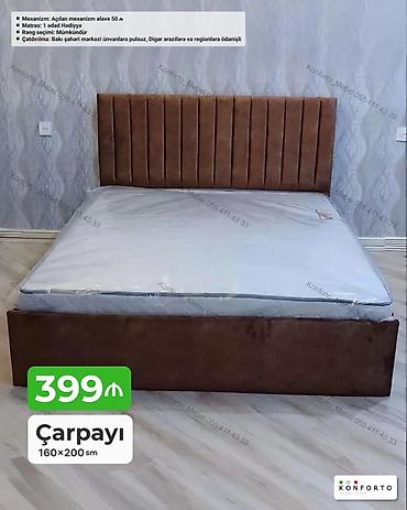 Çarpayı – 160×200 sm - Yumşaq, vertikal tikişli başlıqla klassik