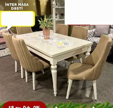 Qonaq otağı üçün, İşlənmiş, Açılan, Dördbucaq masa, 8 stul