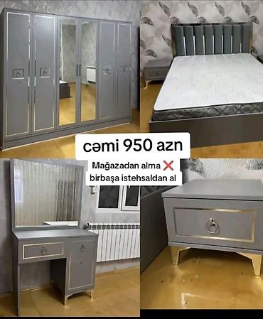 acar desdi: Yataq otağı dəsti – modern boz dizayn, qızılı detallar və güzgülü — 1