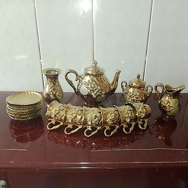 cay: Çay dəsti, rəng - Qızılı, Keramika — 1