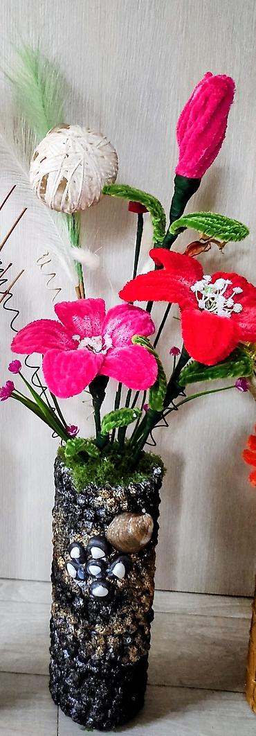 Ostali kućni dekor: Ručni aranžmani od plišanih žičica u saksiji - Dekorativni cvetni — 9