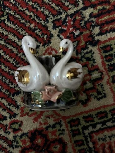 Porseleyn şamdan – iki qu quşu fiqurlu - Material: parlaq porselen -