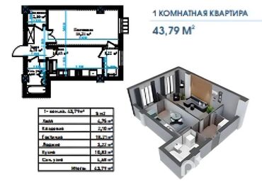 Продажа квартир: 1 комната, 43 м², Элитка, 12 этаж, ПСО (под самоотделку)