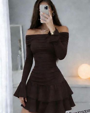 p. s. fashion нови сад – слике: Elegantna mini haljina bez ramena, dugih rukava, sa volanima Haljina — 5