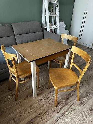 table study: Комплект: стол + 3 стула - Цвет: медово‑деревянный Габариты стола — 1
