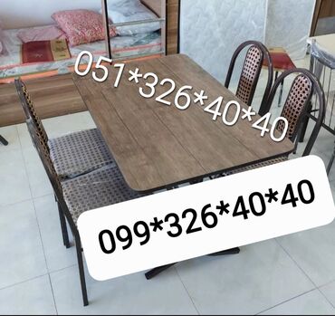 Masa və oturacaq dəstləri: Qonaq otağı üçün, Yeni, Açılan, Dördbucaq masa, 4 stul — 28