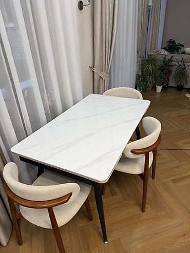 Стол жана отургуч комплекттери: Продаю прямоугольный обеденный стол раскладной с каменной столешницей — 1