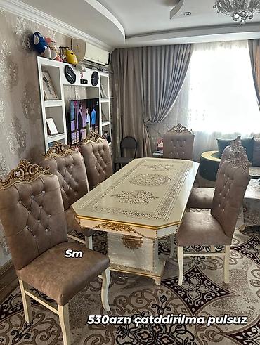 Qonaq otağı üçün, Yeni, Açılmayan, Dördbucaq masa, 6 stul