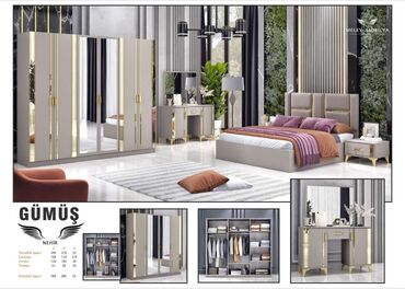 реклама офисной мебели: Двуспальная кровать, Шкаф, Трюмо, 2 тумбы, Турция, Новый