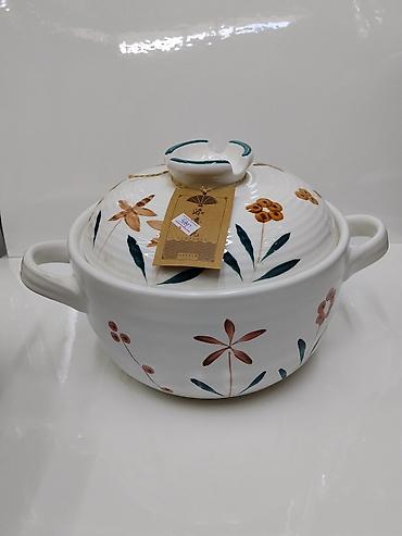 маленький чайник: Керамическая кастрюля с крышкой и ручками - Материал: керамика/фарфор — 1