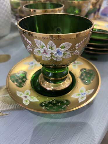 Çay dəstləri və servizlər: Çay dəsti, rəng - Yaşıl, Bohemia, 6 nəfərlik, Çexiya — 5
