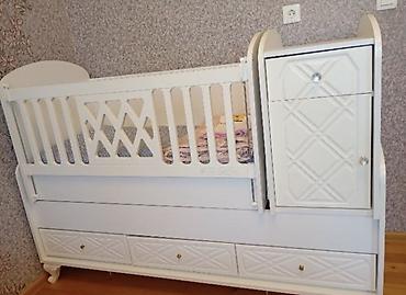 Beşiklər: Uşaq üçün funksional beşik-komod dəsti - Rəng: ağ, naxışlı dekor — 1