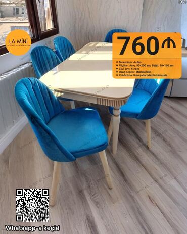 стол складной: Qonaq otağı üçün, Açılan, Dördbucaq masa, 6 stul