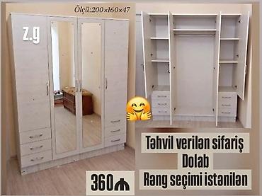Шкафы: Dolab yeni qarderob paltar dolabı güzgülü dörd qapılı siyirməli — 1