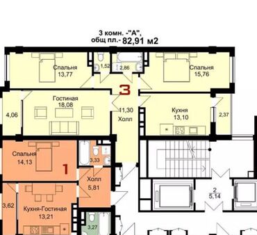 Продажа квартир: 3 комнаты, 83 м², Элитка, 12 этаж, ПСО (под самоотделку)