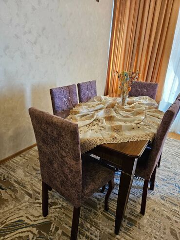 tap az masa ve oturacaqlar: Qonaq otağı üçün, Yeni, Açılan, Dördbucaq masa, 6 stul