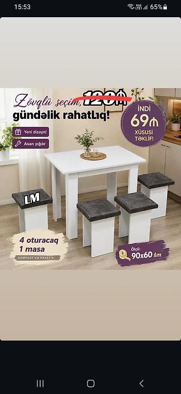 sekis masaş: Mətbəx/dinləmə guşəsi üçün kompakt yemək dəsti - Tərkib: 1 masa + 4 — 1