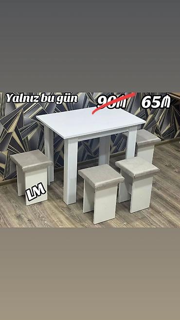 masa metbext: Mətbəx/dininq dəsti – ağ rəngli masa və 4 taburet - Minimalist — 1