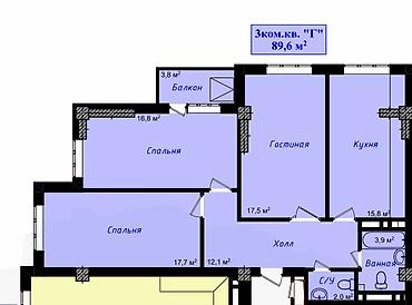 900: 3 комнаты, 90 м², Аламедин-1 мкр Элитка, 10 этаж, ПСО (под самоотделку) — 3