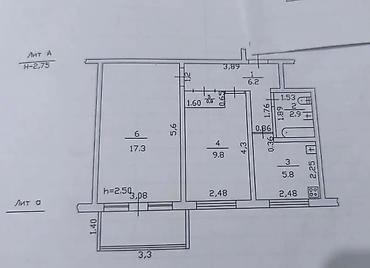 срочные: 2 комнаты, 43 м², Кок-Жар мкр 104 серия, 3 этаж, Требуется ремонт — 3