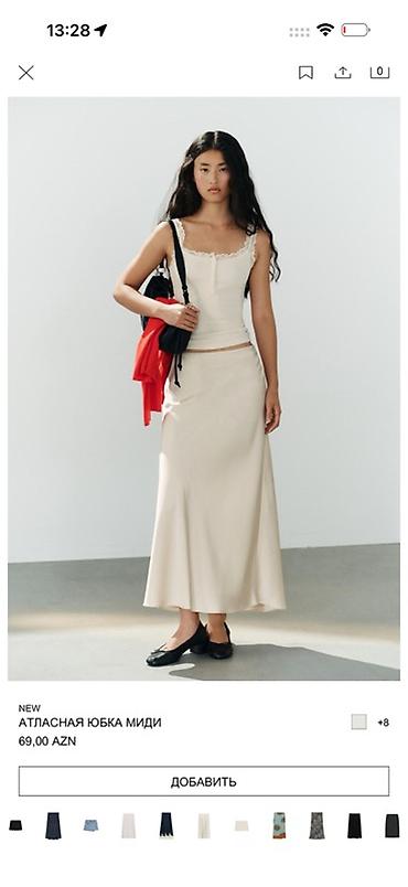 ZARA – satən midi ətək - Model: atlas/satən toxuma, zərif parlaqlıq -