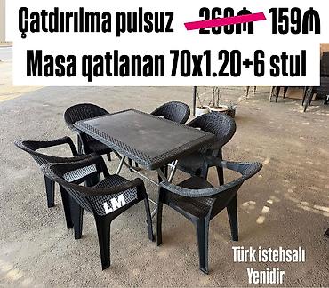 bag ucun stol stullar: Yeni, Dördbucaq masa, 6 stul, Qatlanan, Stullar ilə, Plastik, Türkiyə — 1