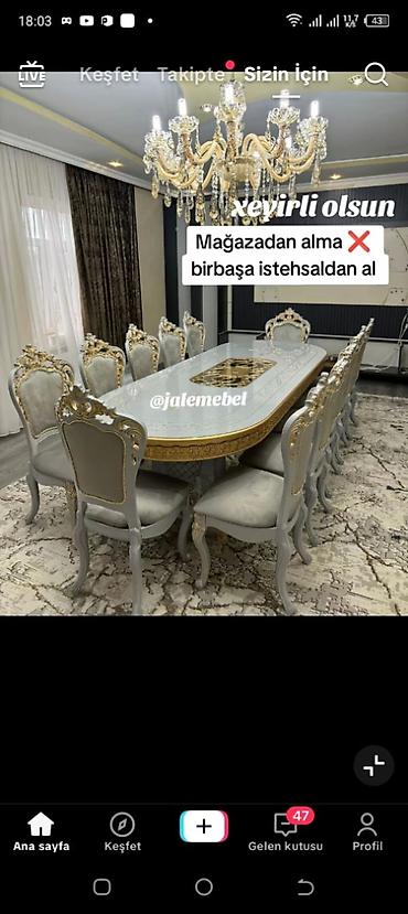 mdf panel: Qonaq otağı üçün, Yeni, Açılmayan, Oval masa, 12 stul — 1
