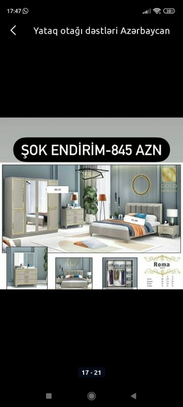 Yataq otağı dəstləri: İkinəfərlik çarpayı, Dolab, Termo, 2 tumba, Azərbaycan, Yeni — 2