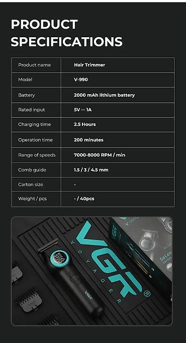 baş fanar: Professional Trimmer VGR 990 - 2 Sürətli / 8000RPM / 2000MAH - 200 — 5