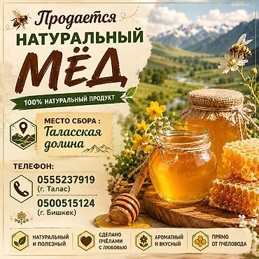 пчёла: Натуральный мёд — 100% натуральный продукт Место сбора: Таласская — 1