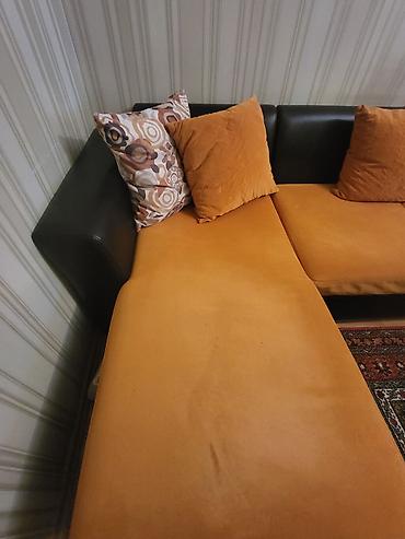 ipək parca: Narıncı rəngli L formalı künc divan - Ölçü: təxmini 230 x 150 sm — 3