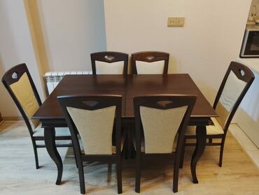стол деревянный кухонный: Для гостиной, Б/у, Раскладной, Прямоугольный стол, 6 стульев