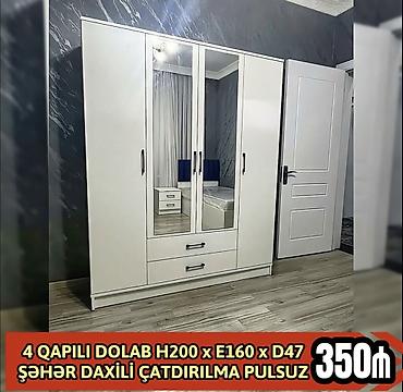 4 qapılı paltar dolabı - Ölçülər: H200 x E160 x D47 sm - Ağ rəngli