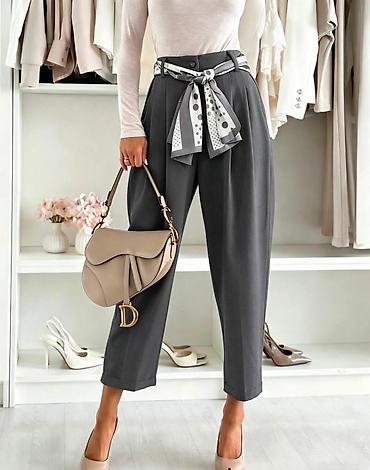 prada ceger: Elegantne ženske pantalone sa visokim strukom i šalom-kaišem sml — 5