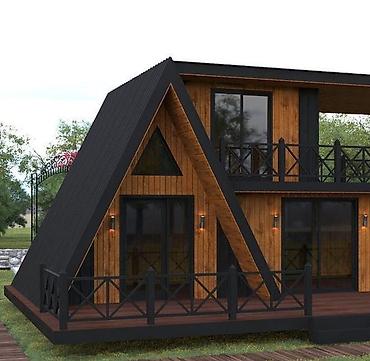 A-frame üslublu iki mərtəbəli taxta kottec - Memarlıq: Müasir A-frame