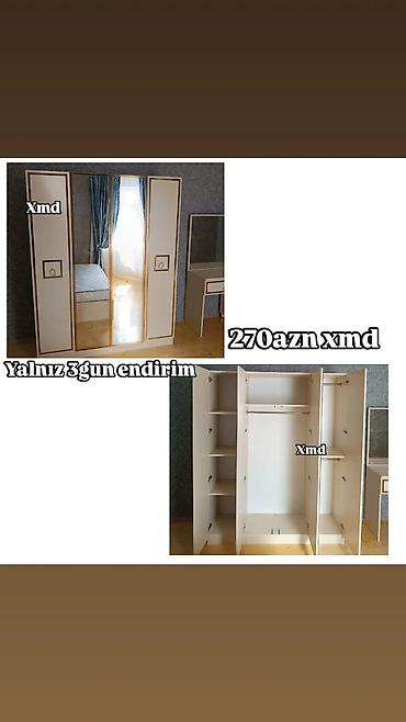 asilqan: Üç qapılı paltar şkafı – güzgülü model - Rəng: krem/bej, qızılı — 1