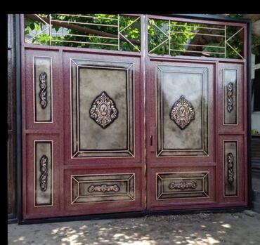 Həyət darvazaları: Dəmir Həyət darvazası, Yana açılan, Mexaniki, Qapı ilə, rəng - Göy — 9