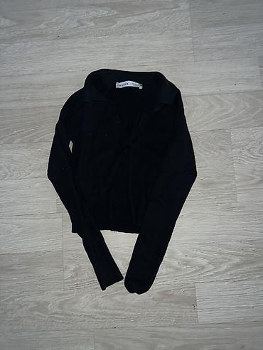 Crni rebrasti kardigan/duks sa kragnom – Bershka - Boja: crna -