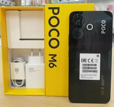 сломанный телефон: Poco M6, Новый, 256 ГБ, цвет - Черный, 1 SIM, eSIM, 2 SIM