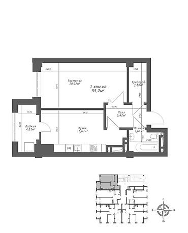 Продажа квартир: 1 комната, 55 м², 7 мкр Элитка, 13 этаж, ПСО (под самоотделку) — 3