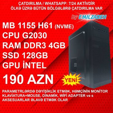 Masaüstü kompüterlər və iş stansiyaları: Masaüstü Kompüter "ATX 320-2 DDR3 DDR3 1155 H61/G2030/4GB Ram/128GB