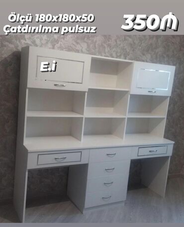 стеклянная подставка под телевизор: Ağ rəngdə böyük iş/oxu masası və kitab rəfi kombini. Xüsusiyyətlər: -