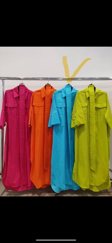 бирюзовое платье рубашка: Повседневное платье, Италия, Осень-весна, Креп, Платье-рубашка, L (EU 40), XL (EU 42)