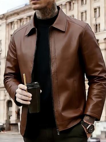 Куртки: Müasir kişi dəri gödəkçəsi - Stil: Minimalist, düz kəsim, şəhər tərzi — 2