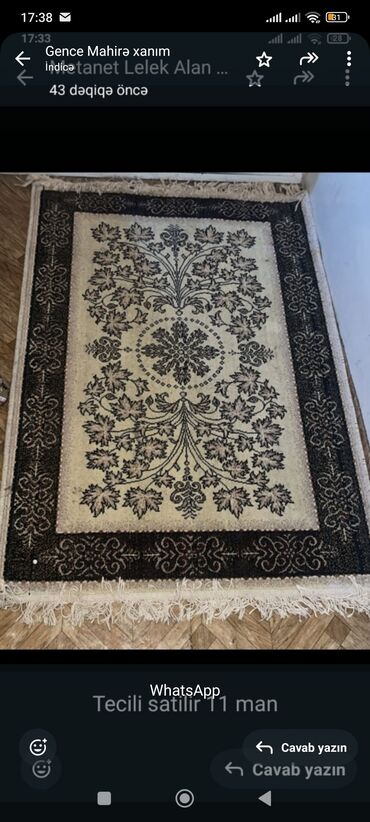 Döşəklər: 2/160 ölçü xalça Təbriz 25 manata qaralı ağlı saçaqlı İran xalçası — 3