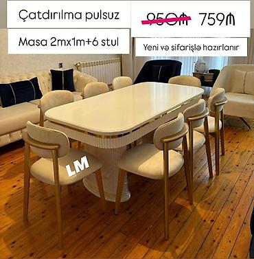 piknik stul: Yemək otağı dəsti – masa və 6 stul - Ölçü: masa 2 m x 1 m - Komplekt — 1