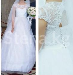 вечерние и свадебные платья: Свадебное платье ручной работы! Было одето один раз. Цвет - молочно