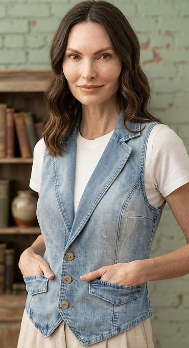 camel active jeans: Ženski teksas prsluk bez rukava - Materijal: svetloprani denim — 1